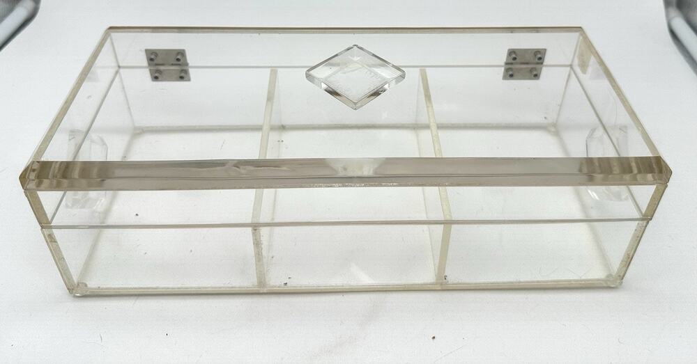 Vintage Lucite Acrylic Jewelry Box Divided Jewelry Organizer Heavy MCM